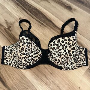 Cacique leopard spot 40DD black lace sexy date night bra